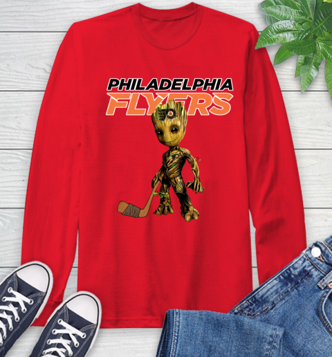Philadelphia Flyers NHL Hockey Groot Marvel Guardians Of The Galaxy Long Sleeve T-Shirt 10