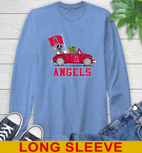 MLB Baseball Los Angeles Angels Darth Vader Baby Yoda Driving Star Wars Shirt Long Sleeve T-Shirt 11
