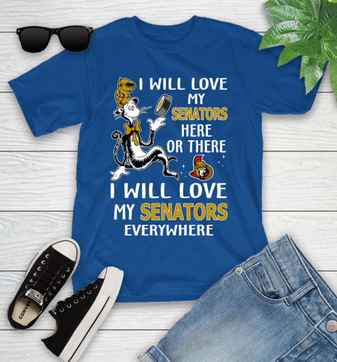 NHL Hockey Ottawa Senators I Will Love My Senators Everywhere Dr Seuss Shirt Youth T-Shirt 10