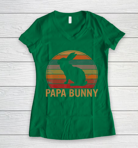 Father gift shirt Mens Retro Papa Bunny Sunset Gift Pet Rabbit Owner Daddy Easter T Shirt Women's V-Neck T-Shirt 3