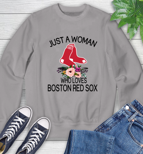 MLB Just A Woman Who Loves Boston Red Sox Baseball Sports Sweatshirt 3