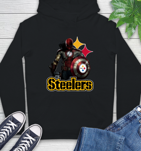 NFL Captain America Thor Spider Man Hawkeye Avengers Endgame Football Pittsburgh Steelers Hoodie 2