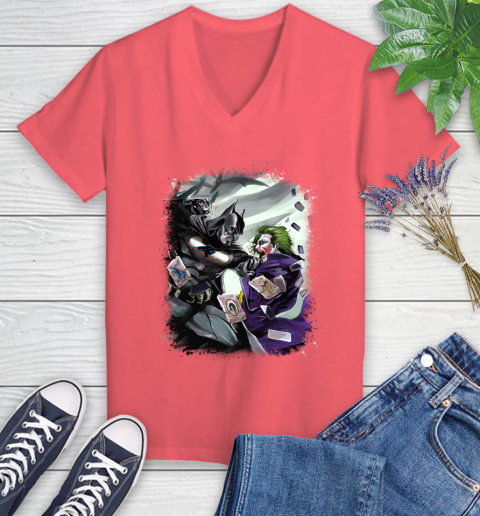 Carolina Panthers NFL Football Batman Fighting Joker DC Comics Women's V-Neck T-Shirt 6