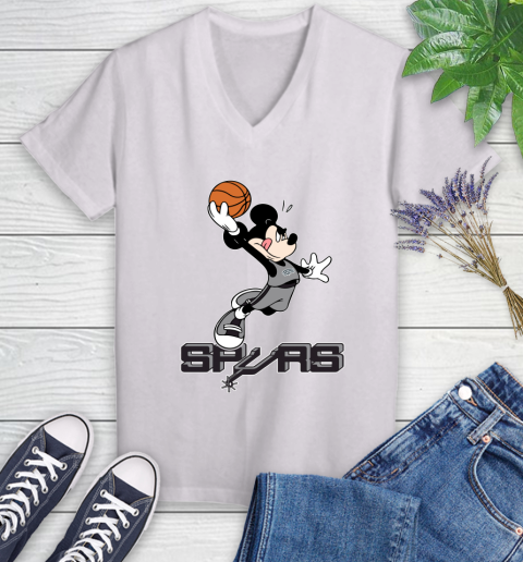 NBA Basketball San Antonio Spurs Cheerful Mickey Mouse Shirt Women's V-Neck T-Shirt 2