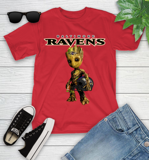 Baltimore Ravens NFL Football Groot Marvel Guardians Of The Galaxy Youth T-Shirt 10