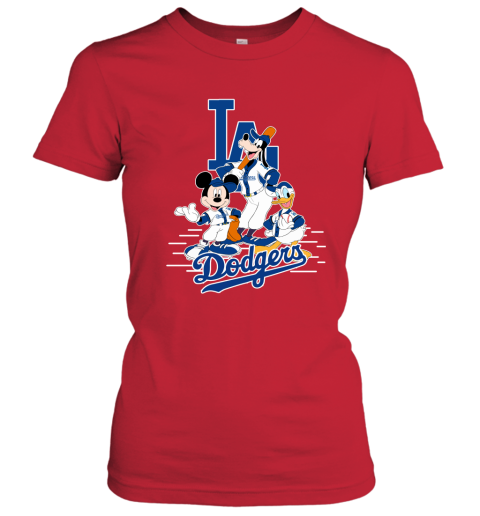 MLB Los Angeles Dodgers Mickey Mouse Donald Duck Goofy Baseball T Shirt  Women's V-Neck T-Shirt