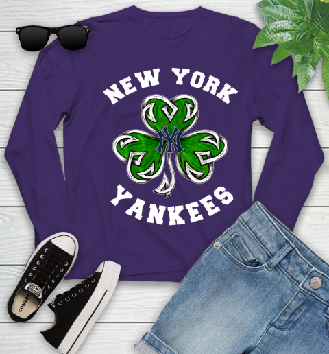 MLB New York Yankees Three Leaf Clover St Patrick's Day Baseball Sports Youth Long Sleeve 4