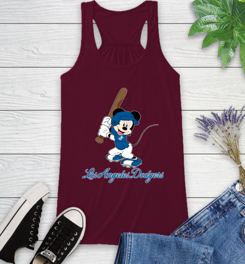 MLB Baseball Los Angeles Dodgers Cheerful Mickey Mouse Shirt Racerback Tank 3
