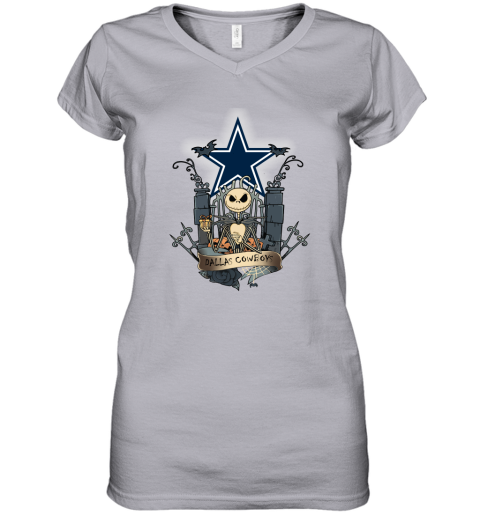 Dallas Cowboys Jack Skellington This Is Halloween NFL Women's V-Neck T-Shirt