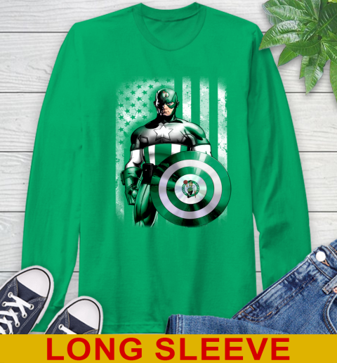 Boston Celtics NBA Basketball Captain America Marvel Avengers American Flag Shirt Long Sleeve T-Shirt 8