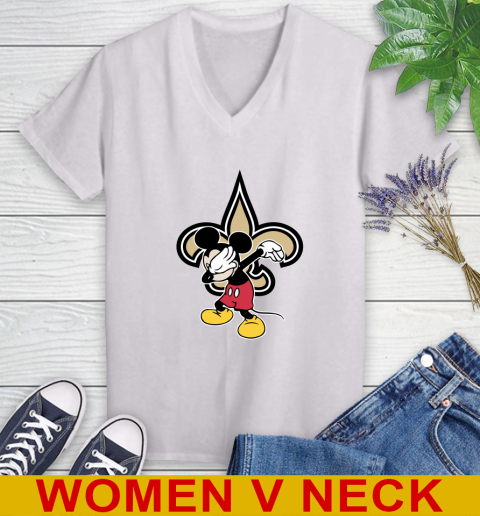 New Orleans Saints NFL Football Dabbing Mickey Disney Sports Women's V-Neck T-Shirt