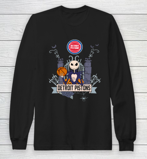 NBA Detroit Pistons Basketball Jack Skellington Halloween Long Sleeve T-Shirt