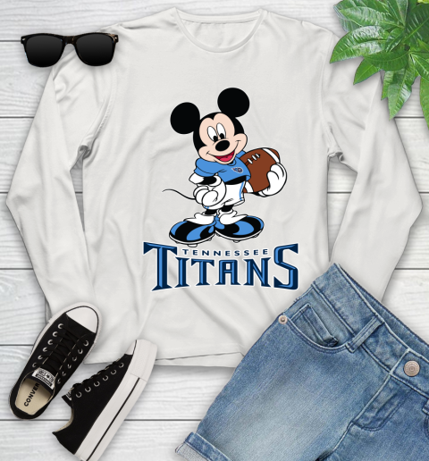 NFL Football Tennessee Titans Cheerful Mickey Mouse Shirt Youth Long Sleeve 12