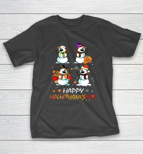 Snowman Halloween And Merry Christmas Happy Hallothanksmas T-Shirt