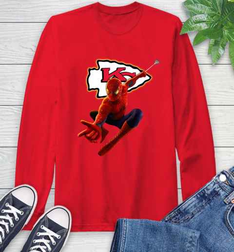 NFL Spider Man Avengers Endgame Football Kansas City Chiefs Long Sleeve T-Shirt 10