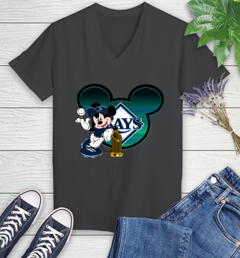MLB Tampa Bay Rays The Commissioner's Trophy Mickey Mouse Disney Women's V-Neck T-Shirt 8