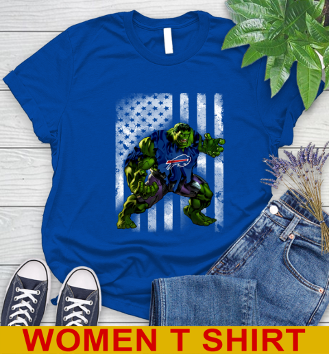 Buffalo Bills Hulk Marvel Avengers NFL Football American Flag Women's T-Shirt 10
