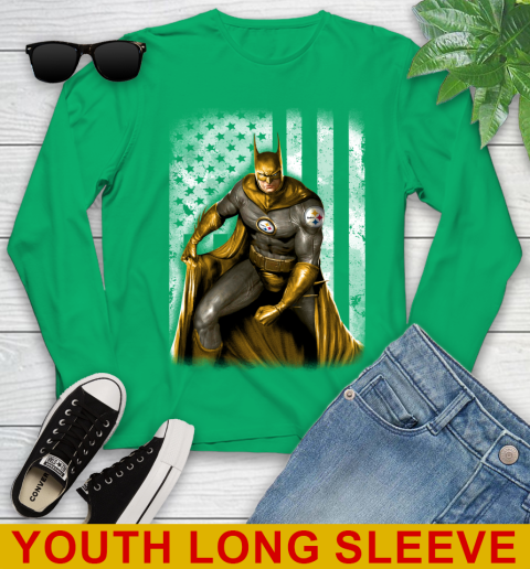 Pittsburgh Steelers NFL Football Batman DC American Flag Shirt Youth Long Sleeve 7