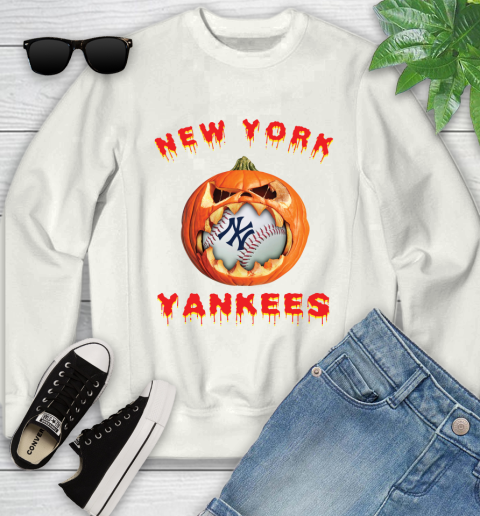 MLB New York Yankees Halloween Pumpkin Baseball Sports Youth Sweatshirt
