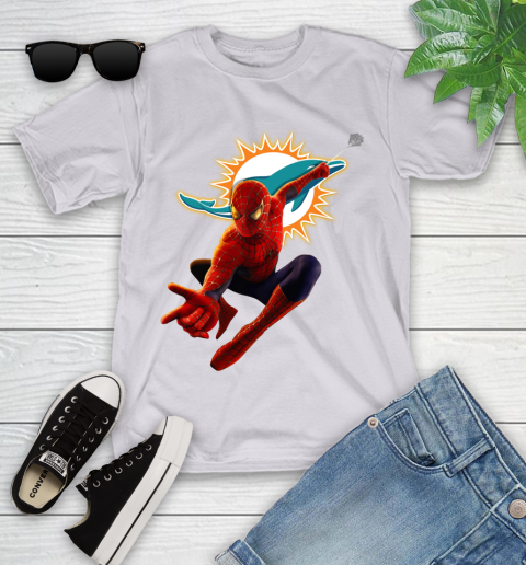 NFL Spider Man Avengers Endgame Football Miami Dolphins Youth T-Shirt 4