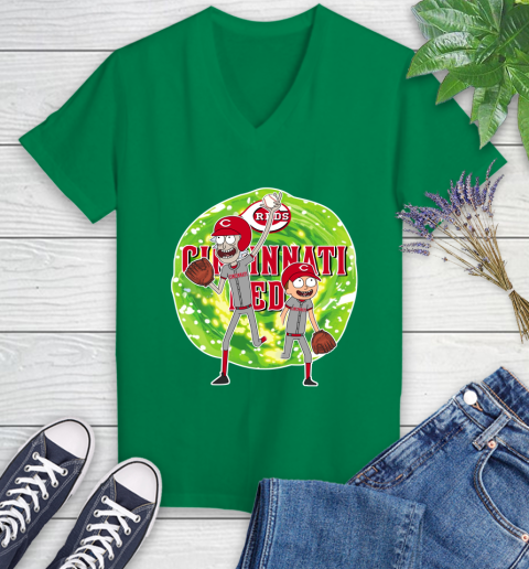 MLB Cincinnati Reds Rick And Morty Baseball Sports Women's V-Neck T-Shirt 5