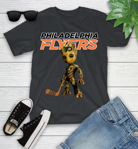 Philadelphia Flyers NHL Hockey Groot Marvel Guardians Of The Galaxy Youth T-Shirt 2