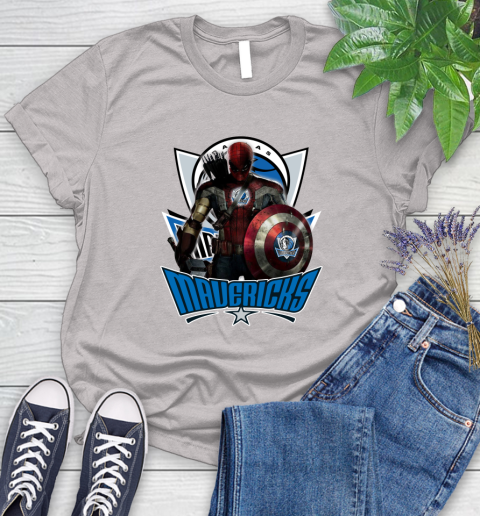 Dallas Mavericks NBA Basketball Captain America Thor Spider Man Hawkeye Avengers Women's T-Shirt 10