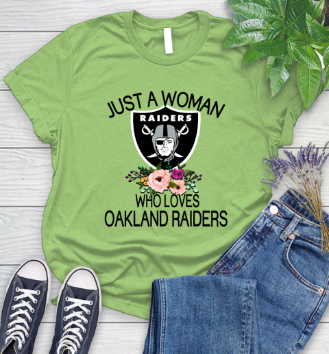 NFL Just A Woman Who Loves Oakland Raiders Football Sports Women's T-Shirt 7