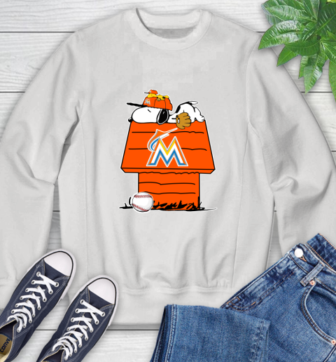 MLB Miami Marlins Snoopy Woodstock The Peanuts Movie Baseball T Shirt Sweatshirt