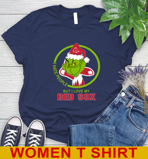 Boston Red Sox MLB Christmas Grinch I Hate People But I Love My Favorite Baseball Team Women's T-Shirt 12