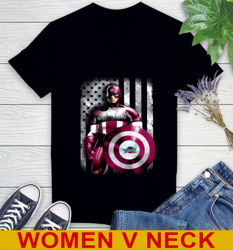 Cleveland Cavaliers NBA Basketball Captain America Marvel Avengers American Flag Shirt Women's V-Neck T-Shirt