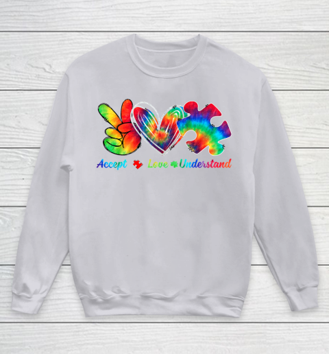 Autism Awareness Accept Understand Love Autism Mom Tie Dye Fitted Youth Sweatshirt 3