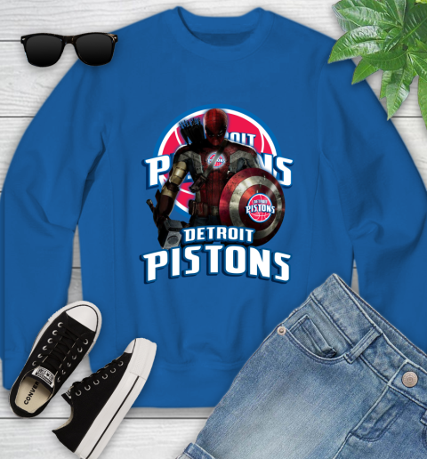 Detroit Pistons NBA Basketball Captain America Thor Spider Man Hawkeye Avengers Youth Sweatshirt 8