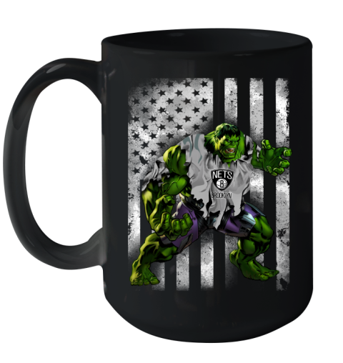 Brooklyn Nets Hulk Marvel Avengers NBA Basketball American Flag Ceramic Mug 15oz