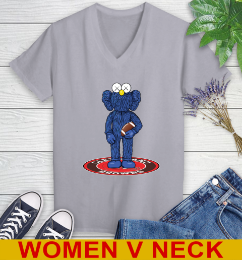 NFL Football Cleveland Browns Kaws Bff Blue Figure Shirt Women's V-Neck T-Shirt 5