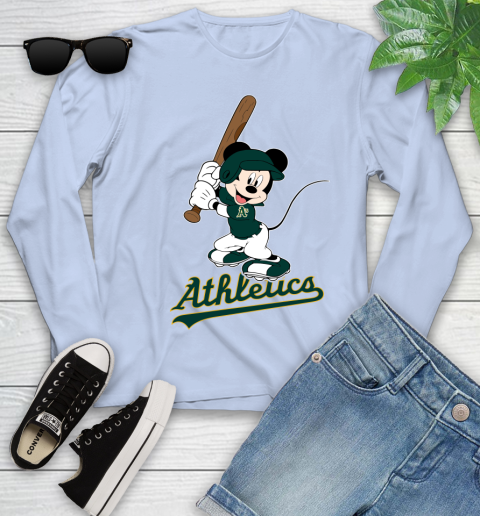 MLB Baseball Oakland Athletics Cheerful Mickey Mouse Shirt Youth Long Sleeve 9
