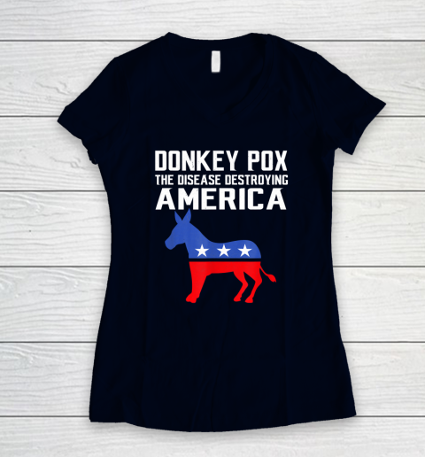 Donkey Pox The Disease Destroying America Funny Anti Biden Women's V-Neck T-Shirt 2