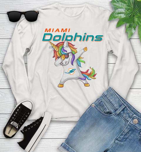 Miami Dolphins NFL Football Funny Unicorn Dabbing Sports Youth Long Sleeve 12