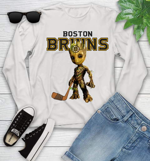 Boston Bruins NHL Hockey Groot Marvel Guardians Of The Galaxy Youth Long Sleeve