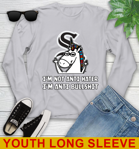 Chicago White Sox MLB Baseball Unicorn I'm Not Anti Hater I'm Anti Bullshit Youth Long Sleeve 6