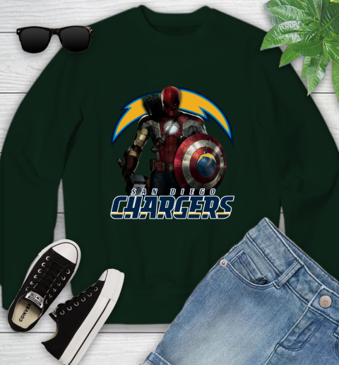 NFL Captain America Thor Spider Man Hawkeye Avengers Endgame Football San Diego Chargers Youth Sweatshirt 10