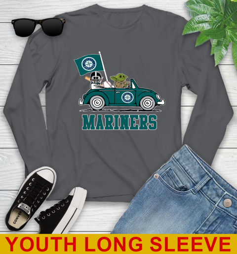 MLB Baseball Seattle Mariners Darth Vader Baby Yoda Driving Star Wars Shirt Youth Long Sleeve 9
