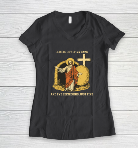 Coming Out Of My Cave Jesus Women's V-Neck T-Shirt 4