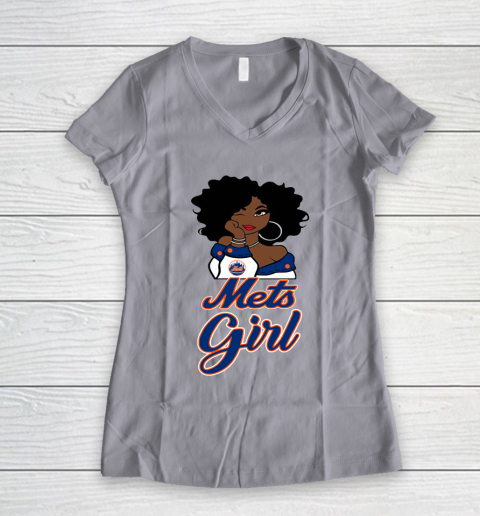 New York Metss Girl MLB Women's V-Neck T-Shirt 4