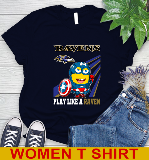 NFL Football Baltimore Ravens Captain America Marvel Avengers Minion Shirt Women's T-Shirt 2
