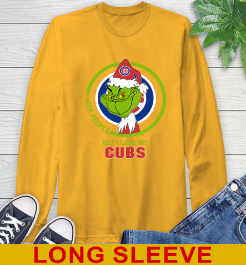 Chicago Cubs MLB Christmas Grinch I Hate People But I Love My Favorite Baseball Team Long Sleeve T-Shirt 3