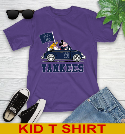 MLB Baseball New York Yankees Pluto Mickey Driving Disney Shirt Youth T-Shirt 4