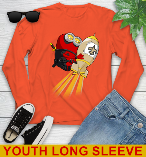 NFL Football New Orleans Saints Deadpool Minion Marvel Shirt Youth Long Sleeve 3