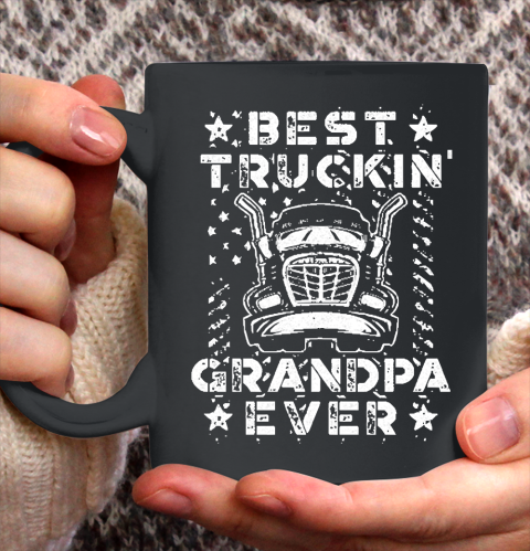 Grandpa Funny Gift Apparel  Best Truckin Grandpa Ever American Flag Ceramic Mug 11oz