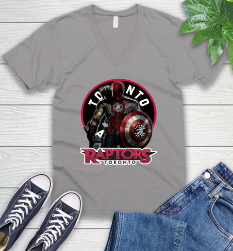 Toronto Raptors NBA Basketball Captain America Thor Spider Man Hawkeye Avengers V-Neck T-Shirt 4